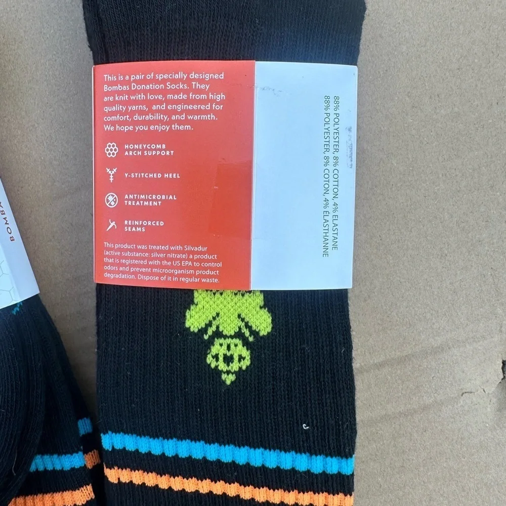 Bombas Men's Athletic Socks in Black with Orange and Blue Accents